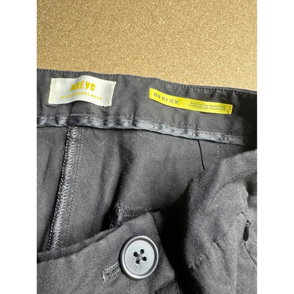 Maeve Anthropologie Black Linen Blend Straight Leg Trousers Pants Womens Size 6‎